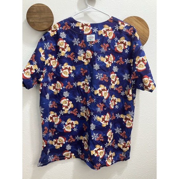 Christmas Scrub Top Teddy Bear Snowflakes Women's Large Pediatrics Nurse - Picture 4 of 6